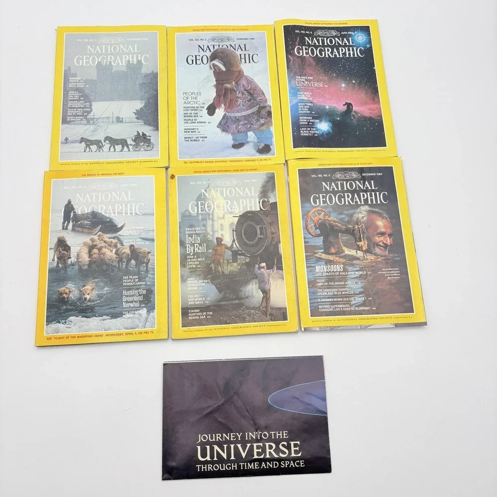 Vintage National Geographic Magazine Lot 6 1980-1984 Universe Arctic India Rail‎